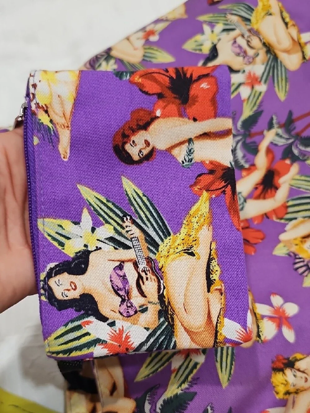 Purple Tropical Pin-Up Print Women's Shoulder Bag